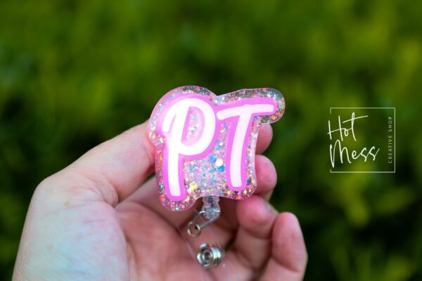 Physical Therapy Badge Reel, Glitter Badge Reel, RN ID Holder, Retractable Acrylic Badge Reel, PT Gift
