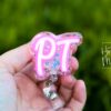 Physical Therapy Badge Reel, Glitter Badge Reel, RN ID Holder, Retractable Acrylic Badge Reel, PT Gift