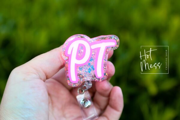 Physical Therapy Badge Reel, Glitter Badge Reel, RN ID Holder, Retractable Acrylic Badge Reel, PT Gift