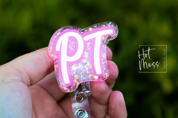 Physical Therapy Badge Reel, Glitter Badge Reel, RN ID Holder, Retractable Acrylic Badge Reel, PT Gift