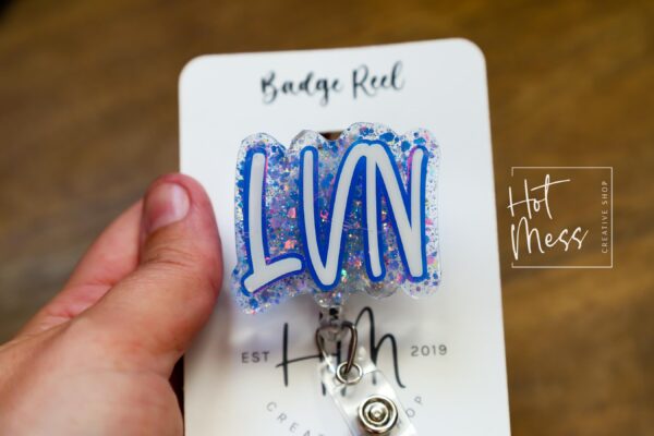 Blue Licensed Vocational Nurse Badge Reel, LVN Badge Holder, vocational nurse ID holder