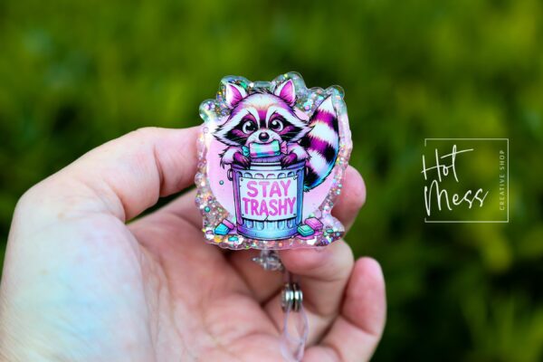 Stay Trashy Raccoon, Funny Badge reel, RN ID Holder, Retractable Acrylic Badge Reel, Nurse Gift, Night Shift
