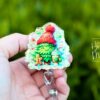 Cute Christmas Tree Badge Reel, Christmas Badge Reel, Funny Badge Reel, Retractable ID Holder, Interchangeable, Glitter Badge Reel