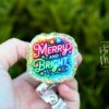 Merry and Bright Badge Reel, Christmas Badge Reel, Nurse Badge Reel, Retractable ID Holder, Interchangeable, Glitter Badge Reel, Neon Badge