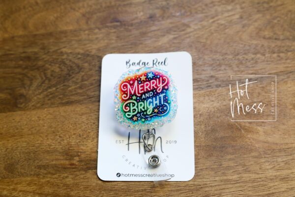 Merry and Bright Badge Reel, Christmas Badge Reel, Nurse Badge Reel, Retractable ID Holder, Interchangeable, Glitter Badge Reel, Neon Badge