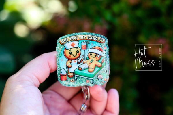 Did you Icing it Badge Reel, Nurse Christmas Gift, Retractable ID Holder, Interchangeable, Urgent Care