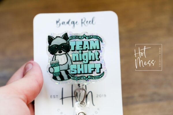 Team Night Shift Funny Badge Reel, RN ID Holder, Retractable Badge Reel, Nurse Gift, Office ID Holder, Stocking Stuffer