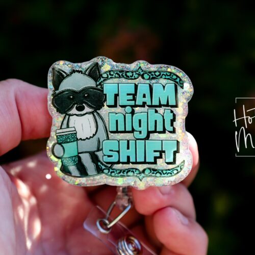 il_fullxfull.6436656475_5jhg Team Night Shift Funny Badge Reel, RN ID Holder, Retractable Badge Reel, Nurse Gift, Office ID Holder, Stocking Stuffer