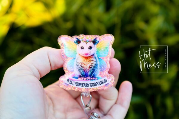 Fairy God Possum, Funny Badge reel, RN ID Holder, Retractable Acrylic Badge Reel, Nurse Gift, Night Shift