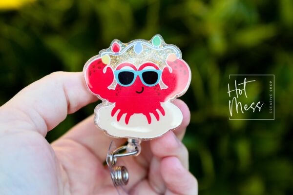 Christmas Crab Badge Reel, Christmas Badge Reel, Retractable ID Holder, Interchangeable, Glitter Badge Reel, beach christmas