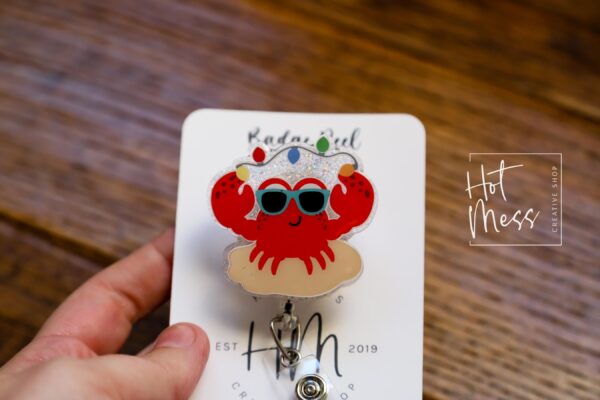 Christmas Crab Badge Reel, Christmas Badge Reel, Retractable ID Holder, Interchangeable, Glitter Badge Reel, beach christmas