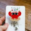 Christmas Crab Badge Reel, Christmas Badge Reel, Retractable ID Holder, Interchangeable, Glitter Badge Reel, beach christmas