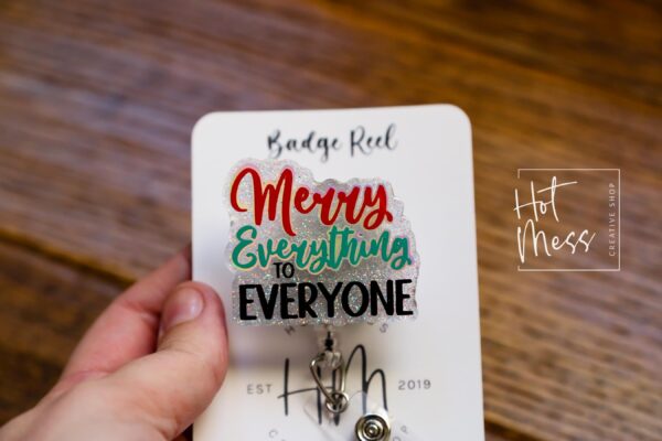 Merry Everything to Everyone Christmas Badge Reel, Retractable ID Holder, Interchangeable, Glitter Badge Reel, Happy Holidays