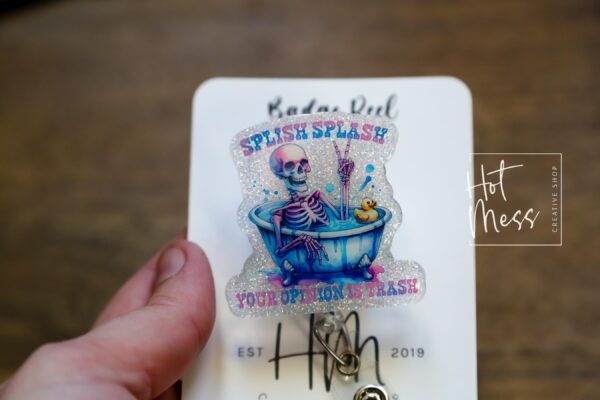 il_fullxfull.6551808792_ehmc Splish Splash your Opinion is Trash Badge Reel, Retractable Badge Reel, Interchangeable Badge Reel, Stocking Stuffer