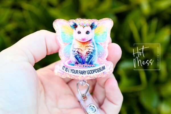 Fairy God Possum, Funny Badge reel, RN ID Holder, Retractable Acrylic Badge Reel, Nurse Gift, Night Shift