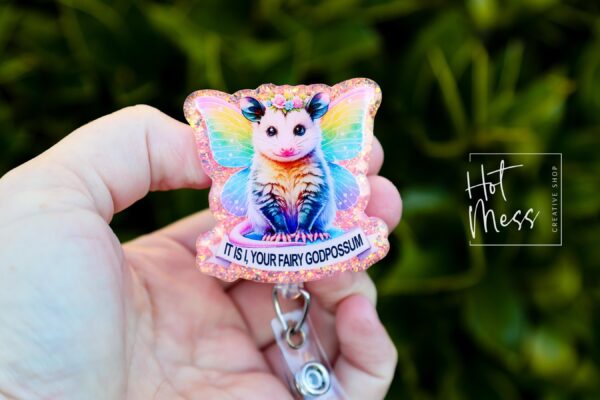 Fairy God Possum, Funny Badge reel, RN ID Holder, Retractable Acrylic Badge Reel, Nurse Gift, Night Shift