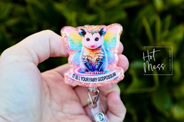 Fairy God Possum, Funny Badge reel, RN ID Holder, Retractable Acrylic Badge Reel, Nurse Gift, Night Shift