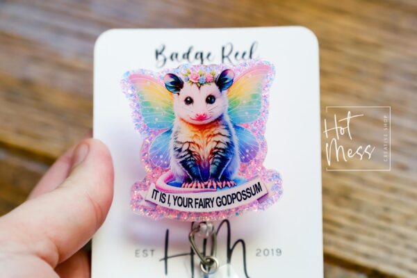 Fairy God Possum, Funny Badge reel, RN ID Holder, Retractable Acrylic Badge Reel, Nurse Gift, Night Shift