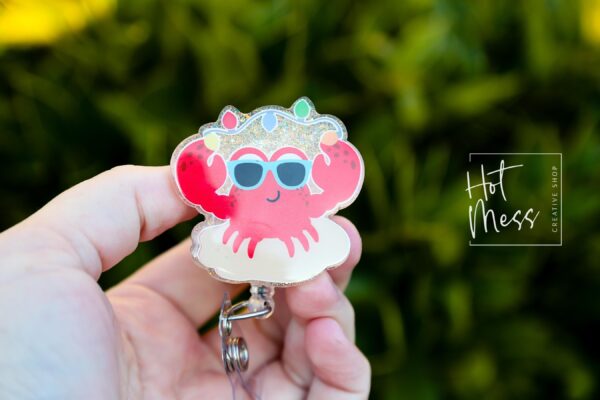 Christmas Crab Badge Reel, Christmas Badge Reel, Retractable ID Holder, Interchangeable, Glitter Badge Reel, beach christmas
