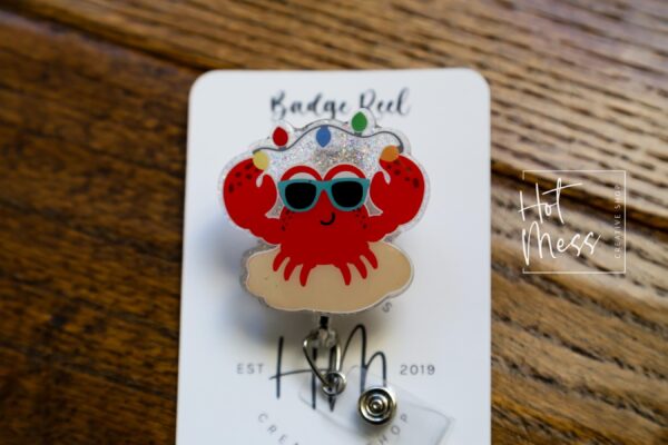 Christmas Crab Badge Reel, Christmas Badge Reel, Retractable ID Holder, Interchangeable, Glitter Badge Reel, beach christmas