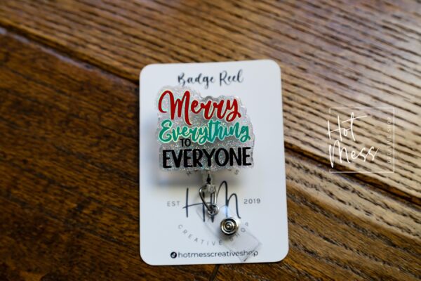 Merry Everything to Everyone Christmas Badge Reel, Retractable ID Holder, Interchangeable, Glitter Badge Reel, Happy Holidays