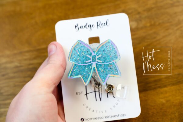 Blue Cheer Bow Badge Reel, Cheer Leading Coach Badge Reel, Badge ID, Stocking Stuffer, work lanyard