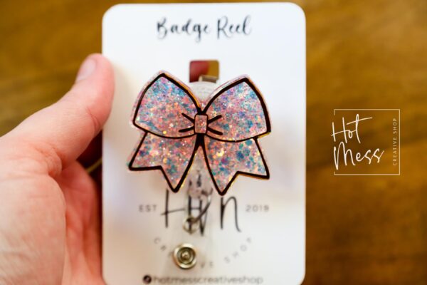 Pink Cheer Bow Badge Reel, Cheer Leading Coach Badge Reel, Badge ID, Stocking Stuffer, work lanyard