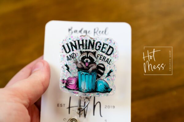 il_fullxfull.6596104812_gac3 Unhinged and Feral, Funny Badge reel, RN ID Holder, Retractable Acrylic Badge Reel, Nurse Gift, Night Shift