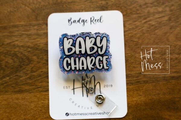 Baby Charge Badge Reel, RN ID Holder, Retractable Acrylic Badge Reel, Charge Nurse