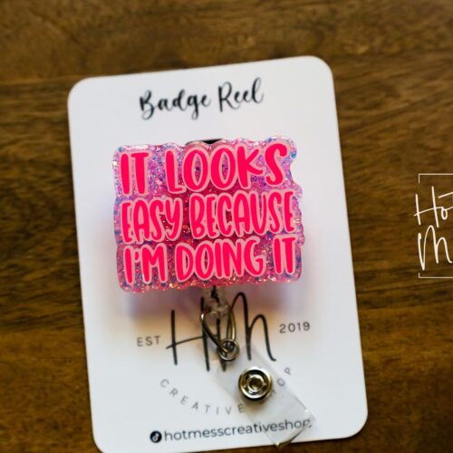 il_fullxfull.6599939995_obm7 Humorous Retractable Badge Reel: Interchangeable 'It Looks Easy' Design - Customizable Stocking Stuffer