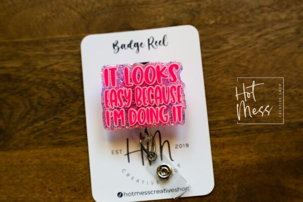 Humorous Retractable Badge Reel: Interchangeable 'It Looks Easy' Design - Customizable Stocking Stuffer