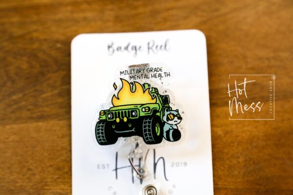 Military Grade Mental Health, Funny Badge Reel, RN ID Holder, Retractable Acrylic Badge Reel, Office ID Holder, Stocking Stuffer