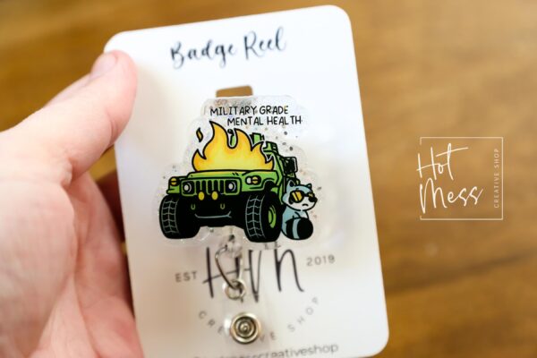 Military Grade Mental Health, Funny Badge Reel, RN ID Holder, Retractable Acrylic Badge Reel, Office ID Holder, Stocking Stuffer