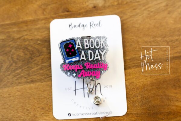 il_fullxfull.6619707843_tkvg A Book a Day keeps reality away Badge Reel, Librarian Badge Reel, Retractable Badge Reel, Interchangeable Badge Reel, Book Lovers