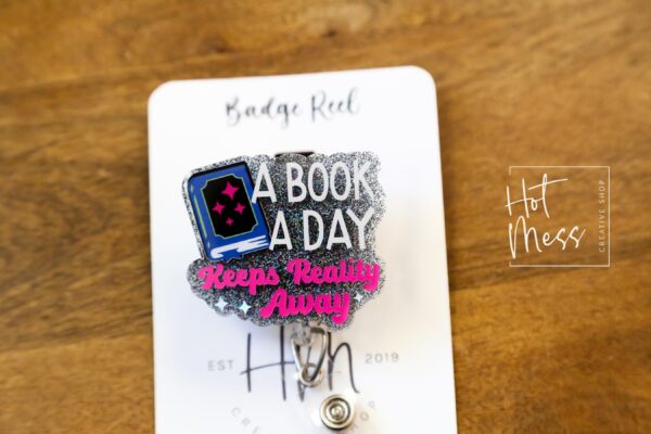 il_fullxfull.6619707847_65hi A Book a Day keeps reality away Badge Reel, Librarian Badge Reel, Retractable Badge Reel, Interchangeable Badge Reel, Book Lovers