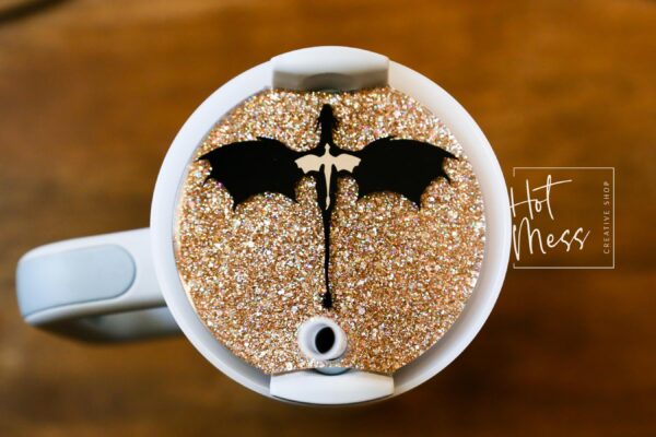 il_fullxfull.6619773217_dspl Personalized 4th Wing Dragon Stanley Tumbler Topper: Custom Plate Accessory for Straw Lid, Stocking Stuffer