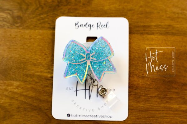 Blue Cheer Bow Badge Reel, Cheer Leading Coach Badge Reel, Badge ID, Stocking Stuffer, work lanyard