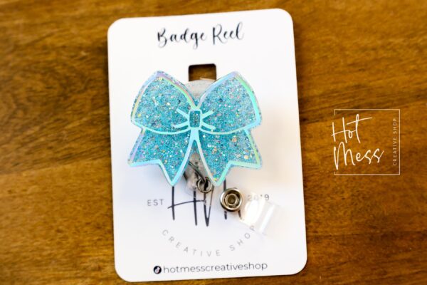 Blue Cheer Bow Badge Reel, Cheer Leading Coach Badge Reel, Badge ID, Stocking Stuffer, work lanyard