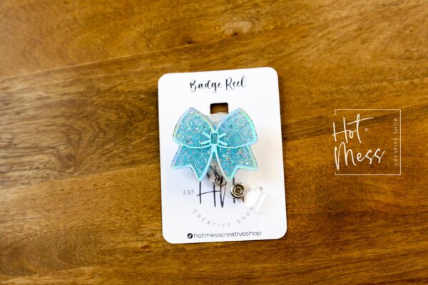 Blue Cheer Bow Badge Reel, Cheer Leading Coach Badge Reel, Badge ID, Stocking Stuffer, work lanyard