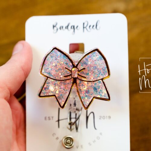 Pink Cheer Bow Badge Reel, Cheer Leading Coach Badge Reel, Badge ID, Stocking Stuffer, work lanyard