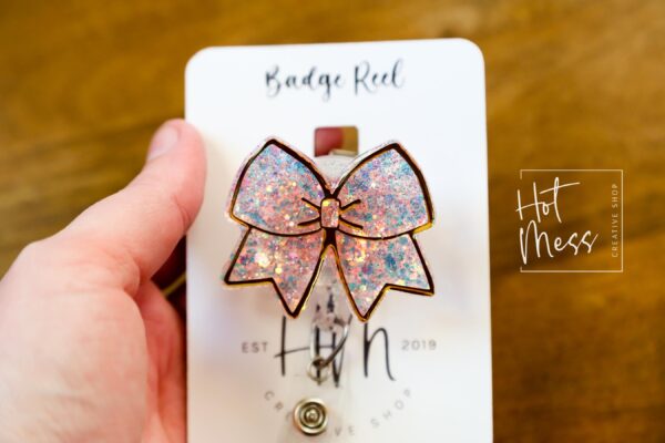 Pink Cheer Bow Badge Reel, Cheer Leading Coach Badge Reel, Badge ID, Stocking Stuffer, work lanyard