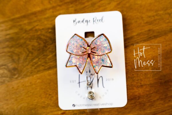 Pink Cheer Bow Badge Reel, Cheer Leading Coach Badge Reel, Badge ID, Stocking Stuffer, work lanyard