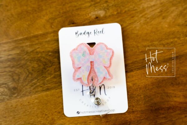 il_fullxfull.6642612937_obfg Easter Bow badge reel, coquette easter badge reel, Custom Badge Reel, Retractable ID Holder, Interchangeable, Glitter Badge Reel