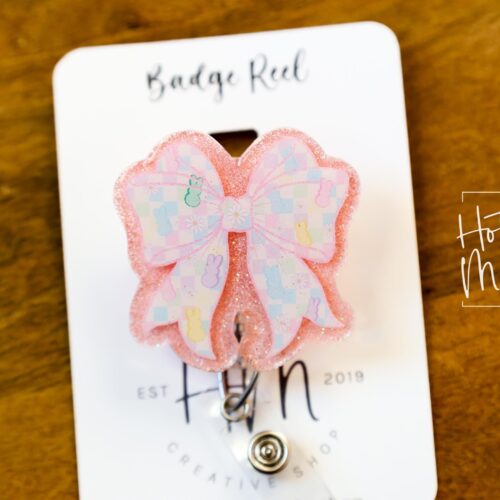 Easter Bow badge reel, coquette easter badge reel, Custom Badge Reel, Retractable ID Holder, Interchangeable, Glitter Badge Reel