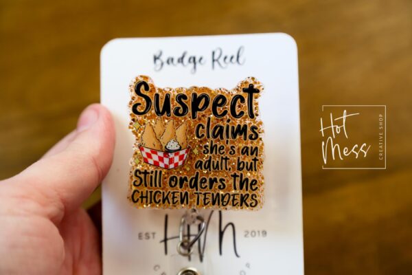 Suspect Claims she's and adult ID Holder, Chicken Tenders Badge Reel, Retractable ID Holder, Interchangeable Lanyard, Food Badge Reels