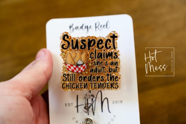 Suspect Claims she's and adult ID Holder, Chicken Tenders Badge Reel, Retractable ID Holder, Interchangeable Lanyard, Food Badge Reels
