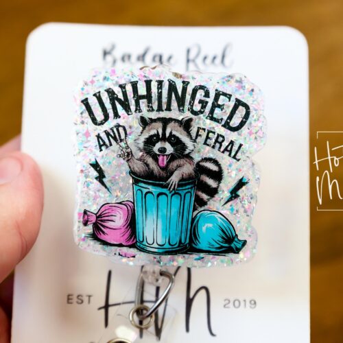 il_fullxfull.6644218943_2pr7 Unhinged and Feral, Funny Badge reel, RN ID Holder, Retractable Acrylic Badge Reel, Nurse Gift, Night Shift