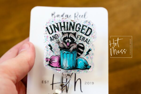 il_fullxfull.6644218943_2pr7 Unhinged and Feral, Funny Badge reel, RN ID Holder, Retractable Acrylic Badge Reel, Nurse Gift, Night Shift