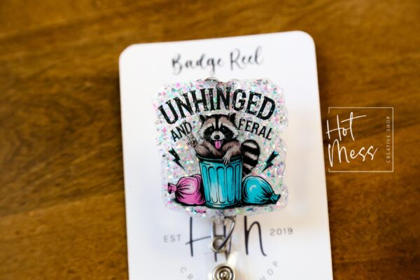 il_fullxfull.6644218945_blid Unhinged and Feral, Funny Badge reel, RN ID Holder, Retractable Acrylic Badge Reel, Nurse Gift, Night Shift