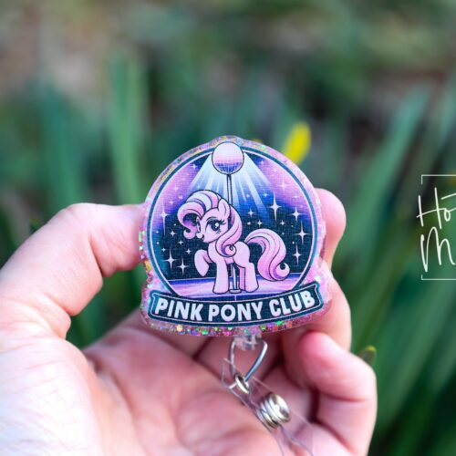 Pink Pony Club badge reel, RN ID Holder, Retractable Acrylic Badge Reel, Nurse Gift, Night Shift, Office Badge Reel
